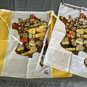 Apron and dish towels 
Fromages de France. 1-apron 2-kitchen towels